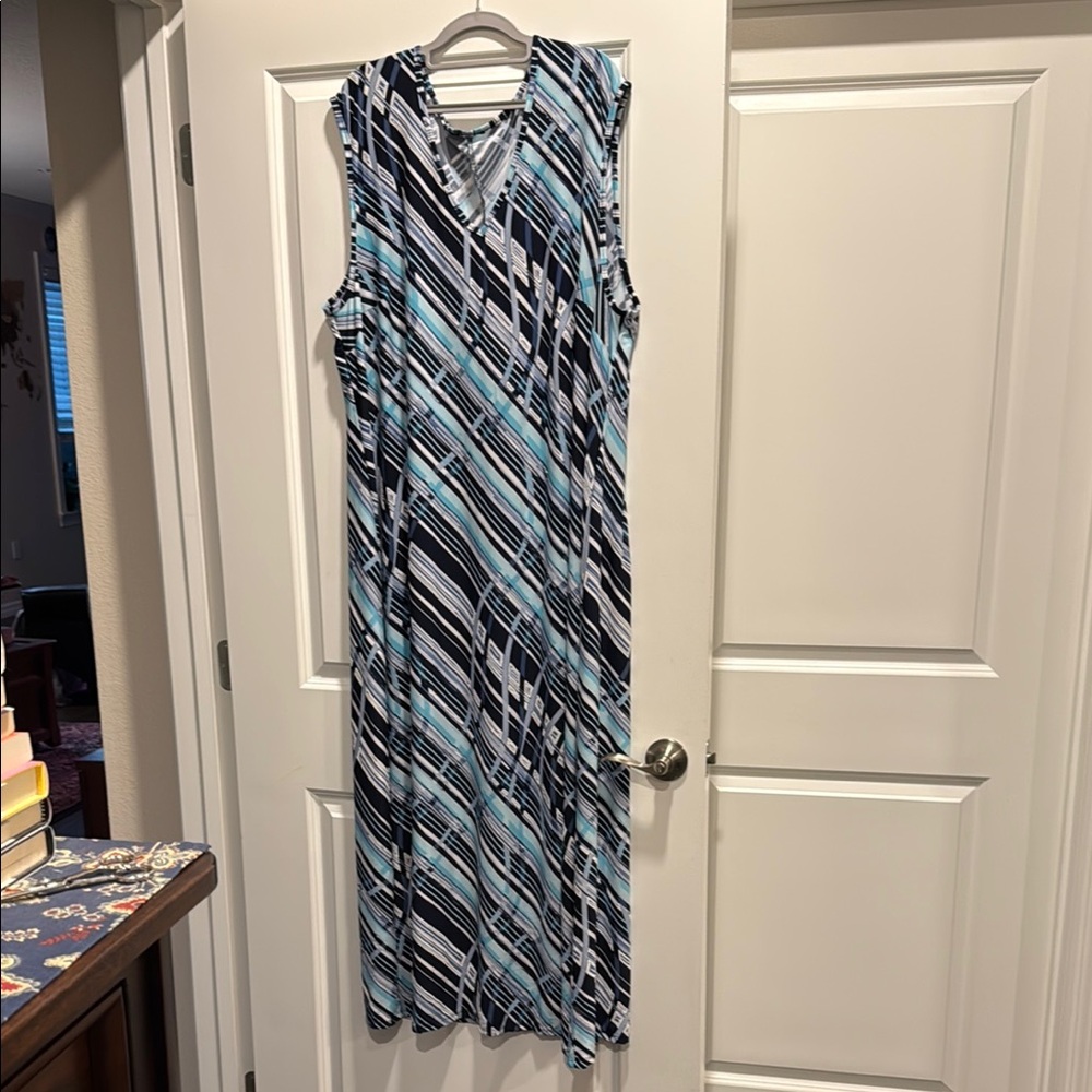 Sleeveless 3X Striped Blue Maxi Dress